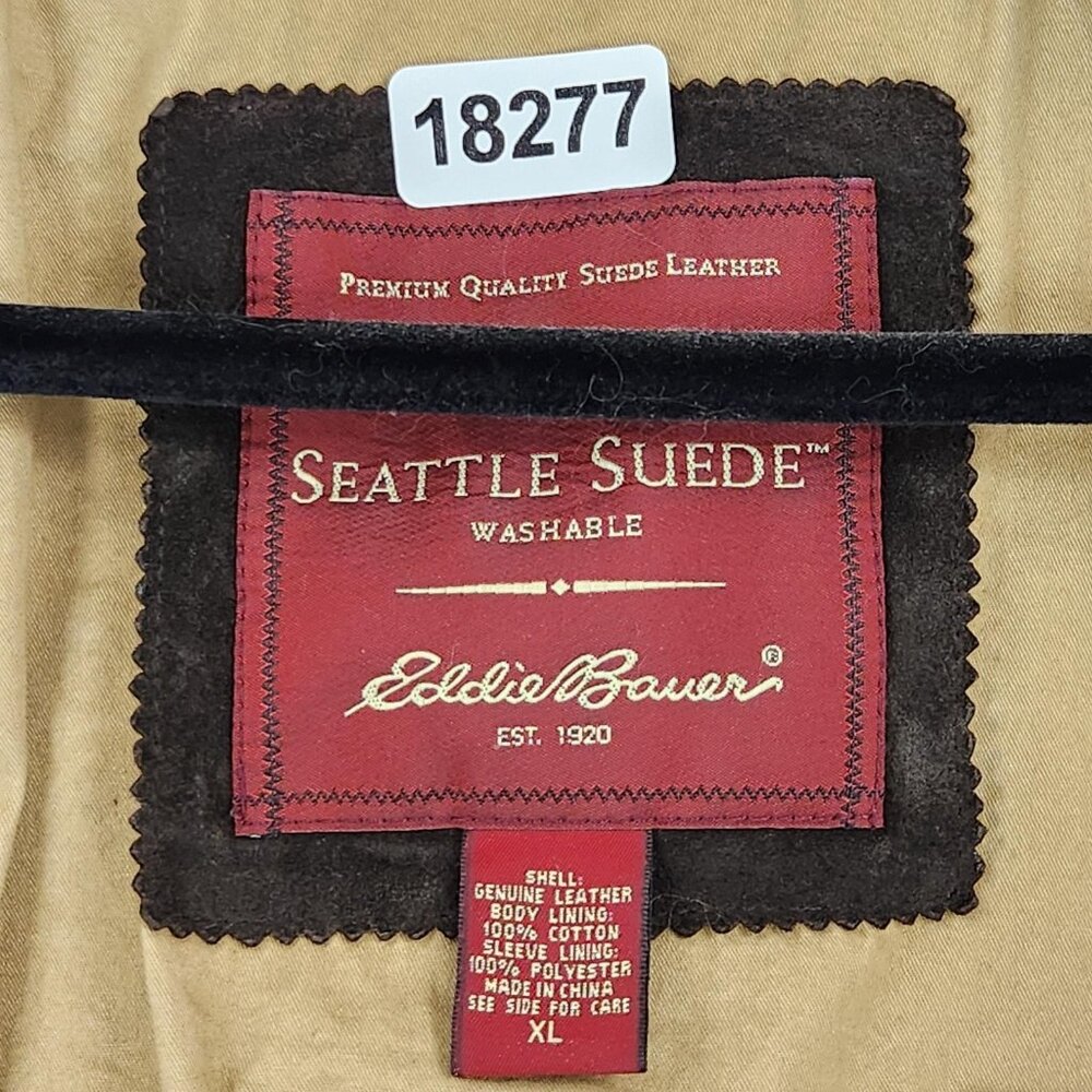 Eddie Bauer Jacket Mens XL Brown Seattle Suede Leather Washable Button Front - Picture 10 of 14